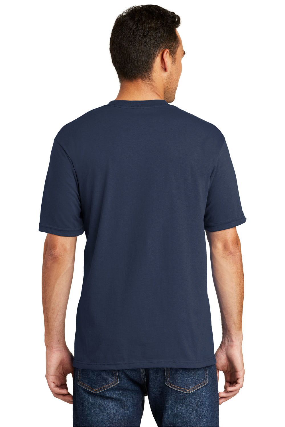 Port & Company USA100P Mens USA Made Short Sleeve Crewneck T-Shirt w/ Pocket Navy Blue Back