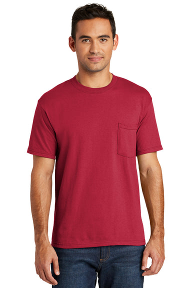 Port & Company USA100P Mens USA Made Short Sleeve Crewneck T-Shirt w/ Pocket Red Front