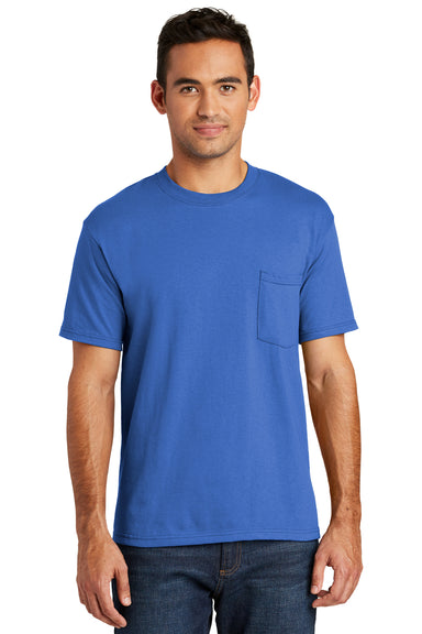 Port & Company USA100P Mens USA Made Short Sleeve Crewneck T-Shirt w/ Pocket Royal Blue Front
