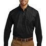 Port Authority Mens Carefree Stain Resistant Long Sleeve Button Down Shirt w/ Pocket - Deep Black
