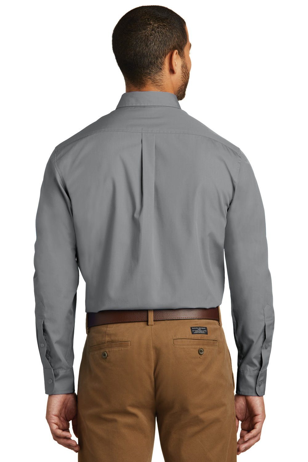Port Authority W100 Mens Carefree Stain Resistant Long Sleeve Button Down Shirt w/ Pocket Gusty Grey Back