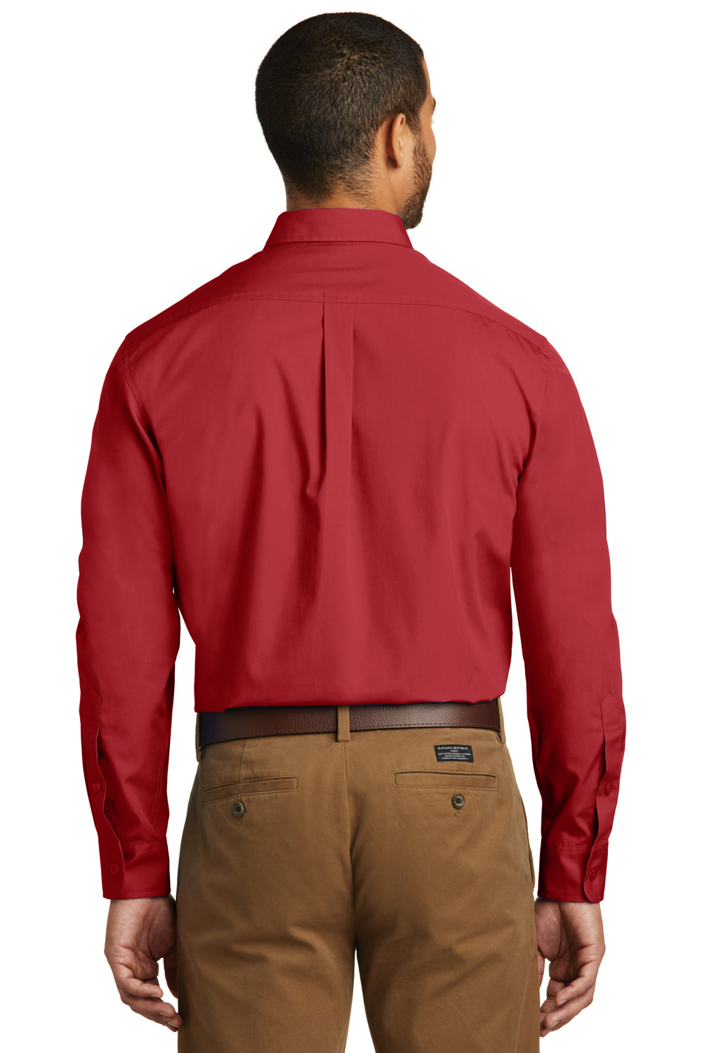 Port Authority W100 Mens Carefree Stain Resistant Long Sleeve Button Down Shirt w/ Pocket Red Back