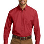 Port Authority Mens Carefree Stain Resistant Long Sleeve Button Down Shirt w/ Pocket - Rich Red