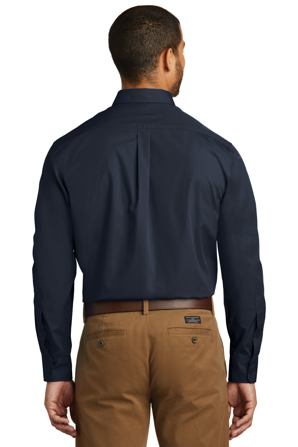 Port Authority W100 Mens Carefree Stain Resistant Long Sleeve Button Down Shirt w/ Pocket Navy Blue Back