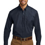 Port Authority Mens Carefree Stain Resistant Long Sleeve Button Down Shirt w/ Pocket - River Navy Blue