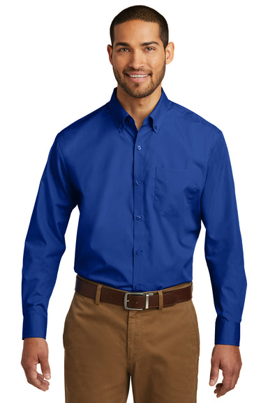 Port Authority W100 Mens Carefree Stain Resistant Long Sleeve Button Down Shirt w/ Pocket Royal Blue Front
