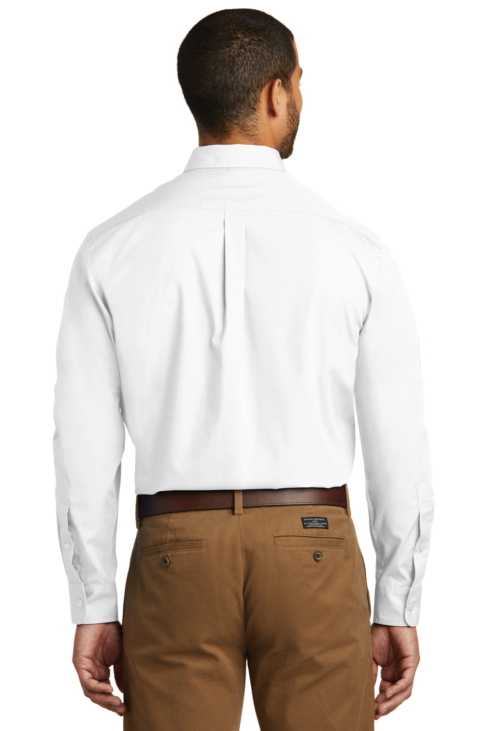Port Authority W100 Mens Carefree Stain Resistant Long Sleeve Button Down Shirt w/ Pocket White Back
