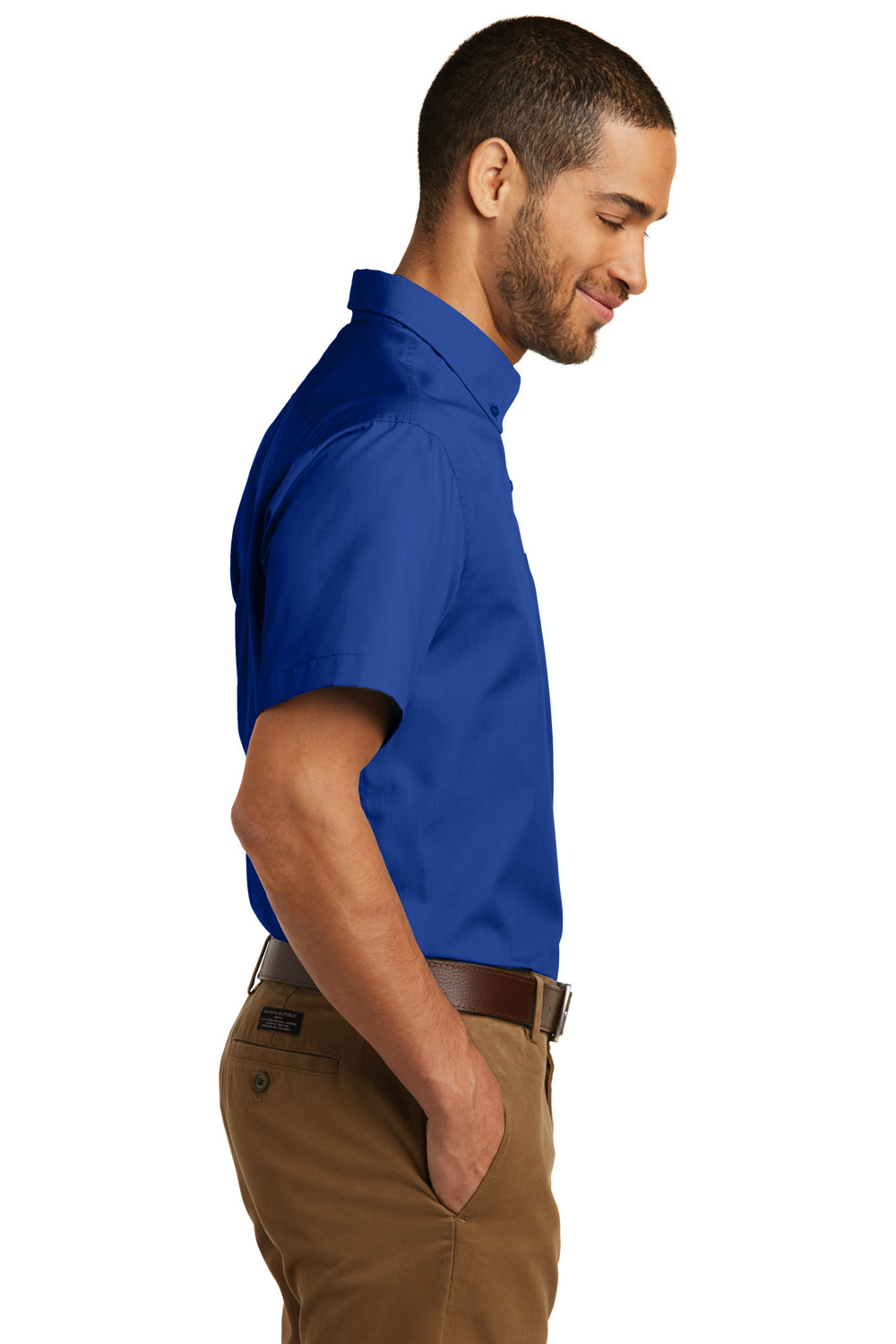 Port Authority W101 Mens Carefree Stain Resistant Short Sleeve Button Down Shirt w/ Pocket Royal Blue Side
