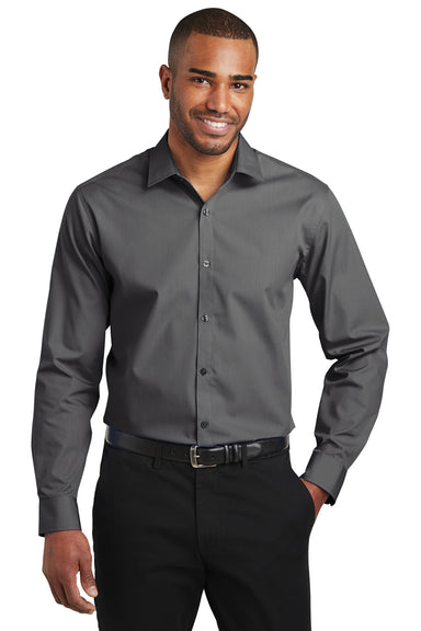 Port Authority W103 Mens Carefree Stain Resistant Long Sleeve Button Down Shirt Graphite Grey Front