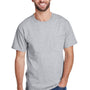 Hanes Mens Workwear UV Protection Short Sleeve Crewneck T-Shirt w/ Pocket - Light Steel Grey