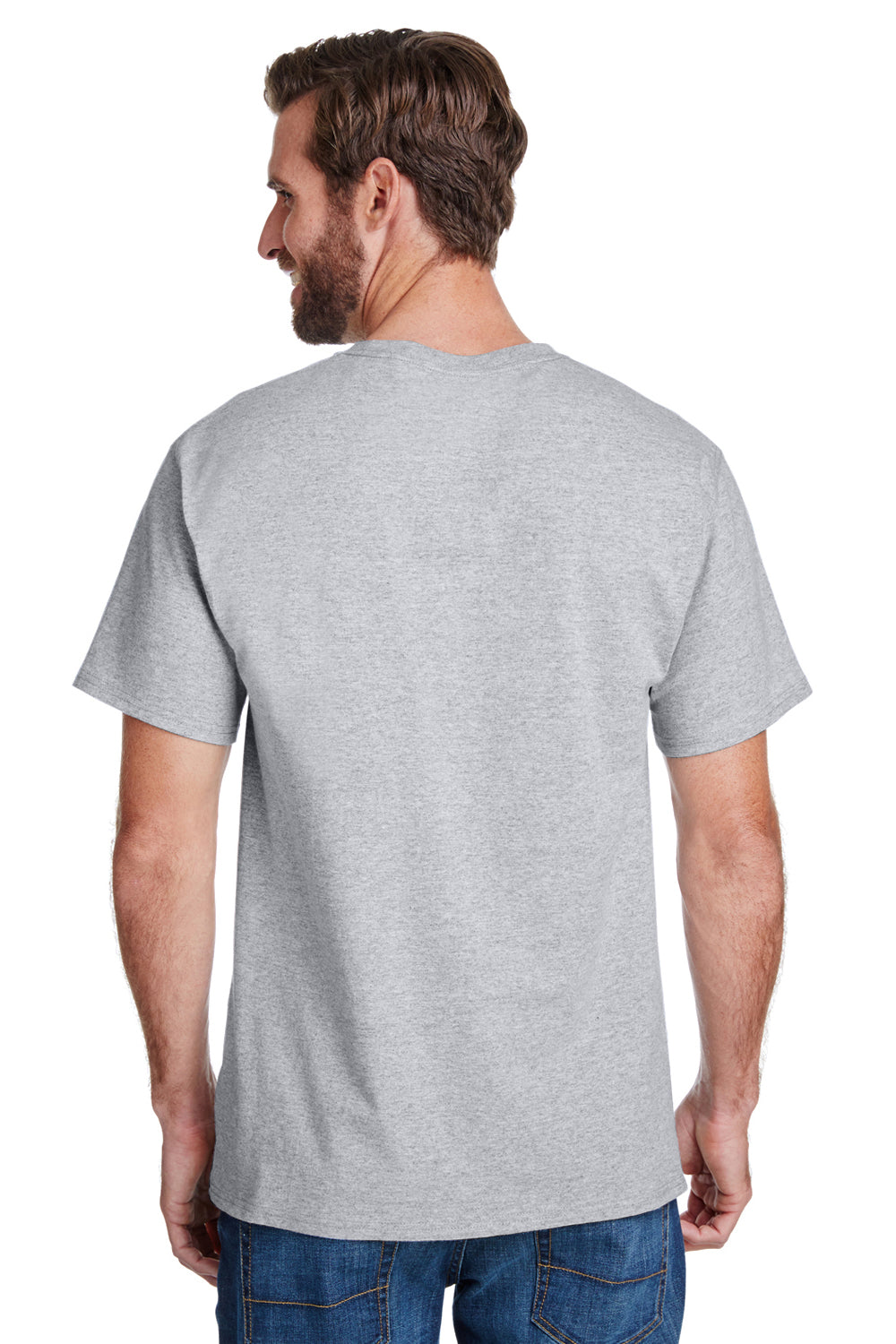 Hanes W110 Mens Workwear Short Sleeve Crewneck T-Shirt w/ Pocket Light Steel Grey Back