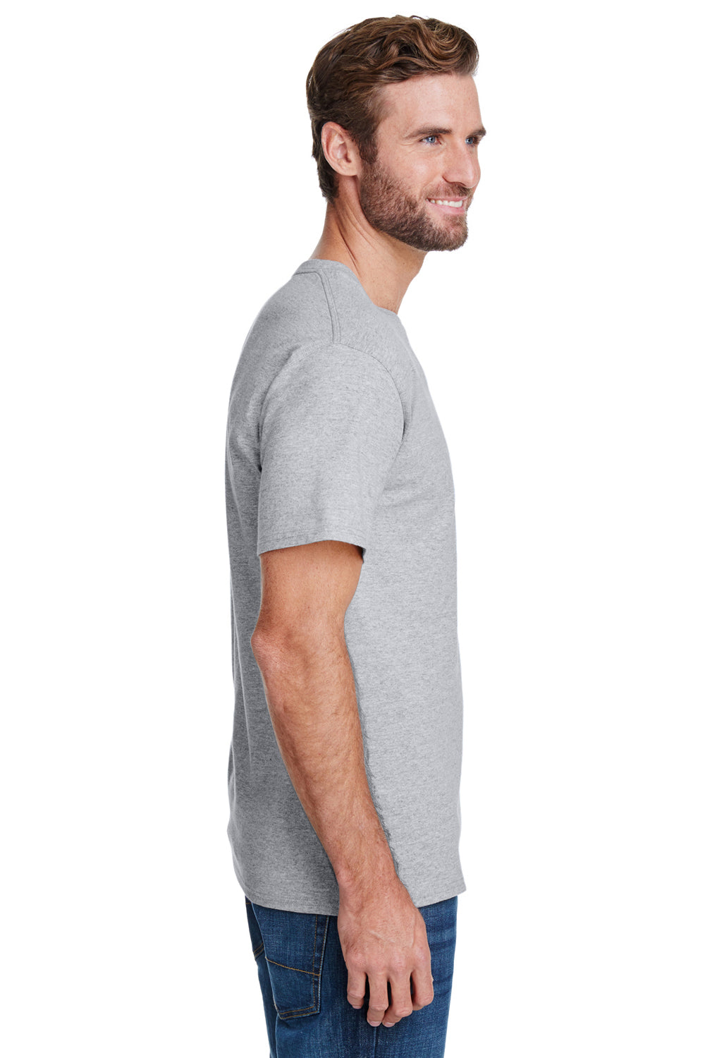 Hanes W110 Mens Workwear Short Sleeve Crewneck T-Shirt w/ Pocket Light Steel Grey Side