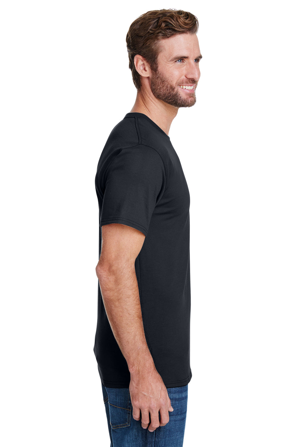 Hanes W110 Mens Workwear Short Sleeve Crewneck T-Shirt w/ Pocket Black Side