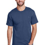 Hanes Mens Workwear UV Protection Short Sleeve Crewneck T-Shirt w/ Pocket - Navy Blue