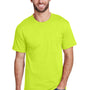 Hanes Mens Workwear UV Protection Short Sleeve Crewneck T-Shirt w/ Pocket - Safety Green