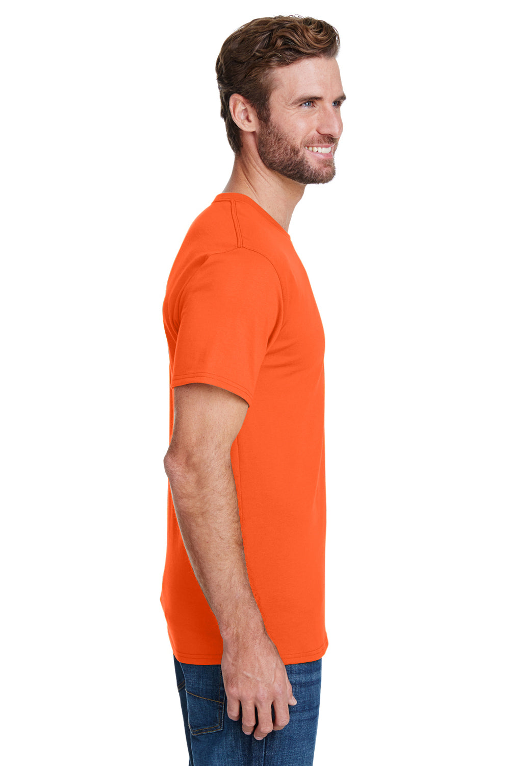 Hanes W110 Mens Workwear Short Sleeve Crewneck T-Shirt w/ Pocket Safety Orange Side