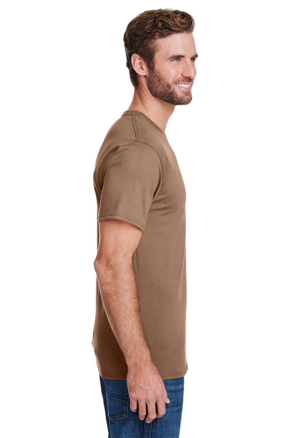 Hanes W110 Mens Workwear Short Sleeve Crewneck T-Shirt w/ Pocket Army Brown Side