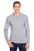 Hanes W120 Mens Workwear Long Sleeve Crewneck T-Shirt w/ Pocket Light Steel Grey Front