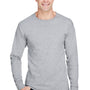 Hanes Mens Workwear UV Protection Long Sleeve Crewneck T-Shirt w/ Pocket - Light Steel Grey