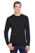 Hanes W120 Mens Workwear Long Sleeve Crewneck T-Shirt w/ Pocket Black Front