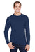 Hanes W120 Mens Workwear Long Sleeve Crewneck T-Shirt w/ Pocket Navy Blue Front