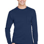 Hanes Mens Workwear UV Protection Long Sleeve Crewneck T-Shirt w/ Pocket - Navy Blue