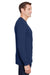 Hanes W120 Mens Workwear Long Sleeve Crewneck T-Shirt w/ Pocket Navy Blue Side