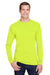 Hanes W120 Mens Workwear Long Sleeve Crewneck T-Shirt w/ Pocket Safety Green Front