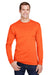 Hanes W120 Mens Workwear Long Sleeve Crewneck T-Shirt w/ Pocket Safety Orange Front