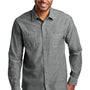 Port Authority Mens Slub Chambray Long Sleeve Button Down Shirt w/ Double Pockets - Grey