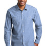 Port Authority Mens Slub Chambray Long Sleeve Button Down Shirt w/ Double Pockets - Light Blue