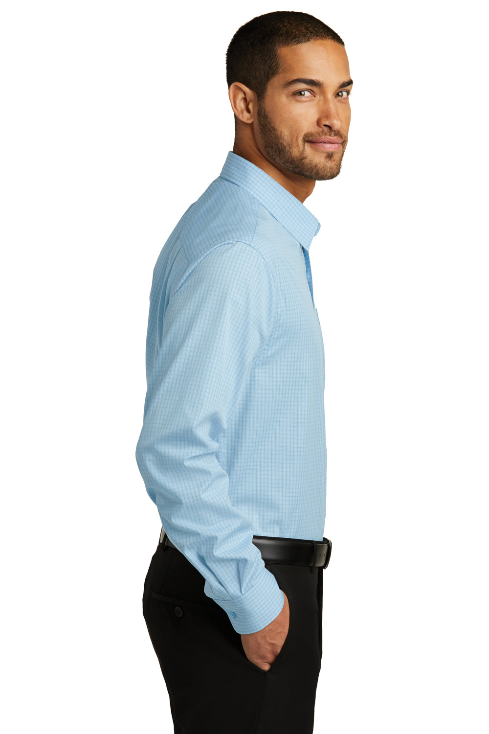Port Authority W643 Mens Easy Care Wrinkle Resistant Long Sleeve Button Down Shirt w/ Pocket Heritage Blue/Royal Blue Side