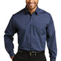 Port Authority Mens Easy Care Wrinkle Resistant Long Sleeve Button Down Shirt w/ Pocket - Navy Blue/Heritage Blue - Closeout