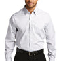 Port Authority Mens Easy Care Wrinkle Resistant Long Sleeve Button Down Shirt w/ Pocket - White/Dark Grey - Closeout