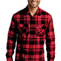Port Authority Mens Flannel Long Sleeve Button Down Shirt w/ Double Pockets - Engine Red/Black