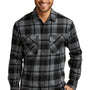 Port Authority Mens Flannel Long Sleeve Button Down Shirt w/ Double Pockets - Grey/Black