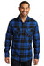 Port Authority W668 Mens Flannel Long Sleeve Button Down Shirt w/ Double Pockets Royal Blue/Black Front
