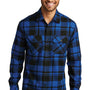 Port Authority Mens Flannel Long Sleeve Button Down Shirt w/ Double Pockets - Royal Blue/Black