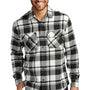 Port Authority Mens Flannel Long Sleeve Button Down Shirt w/ Double Pockets - Snow White/Black
