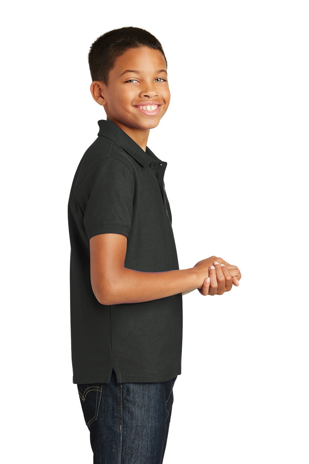 Port Authority Y100 Youth Core Classic Short Sleeve Polo Shirt Black Side