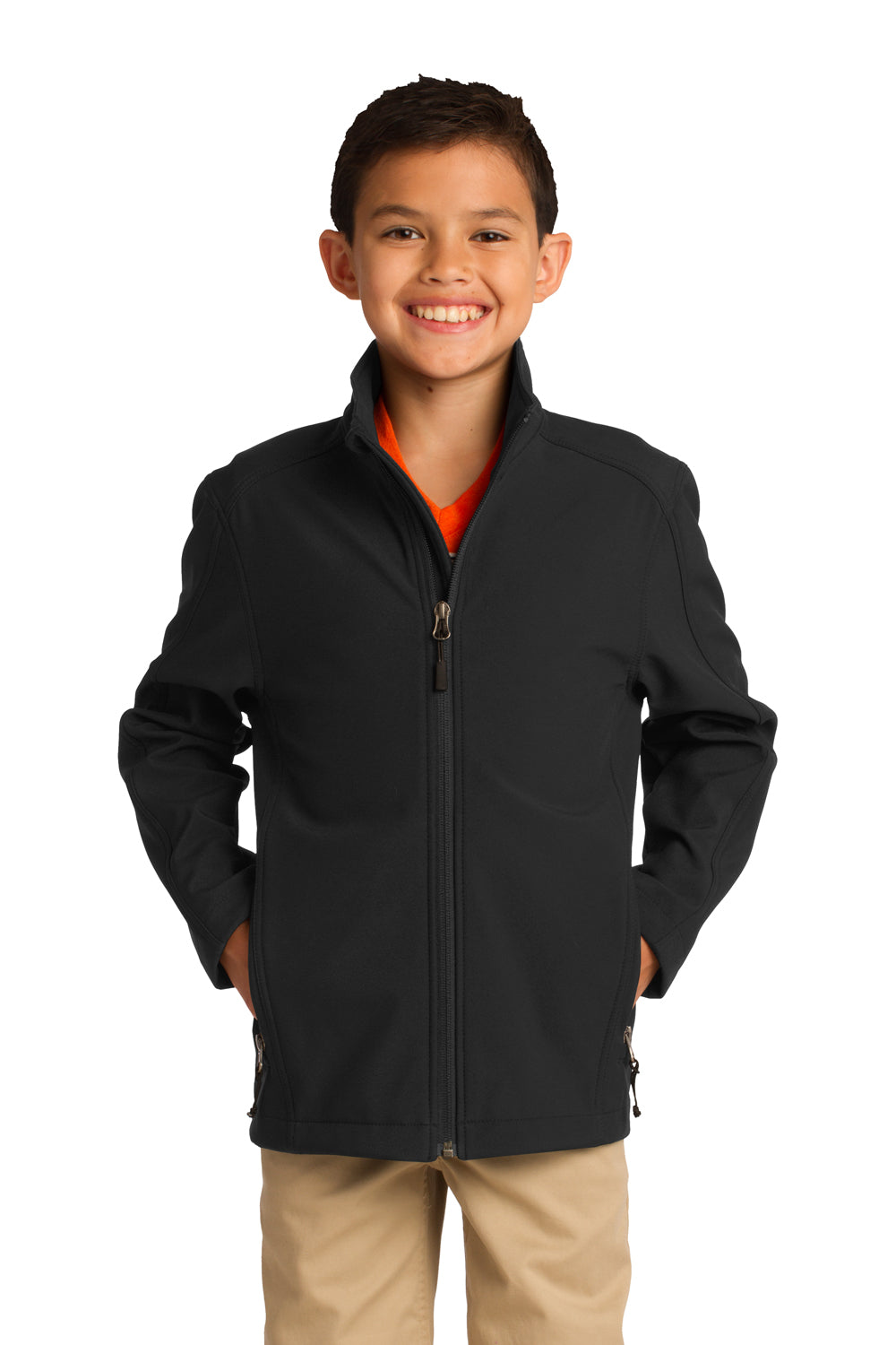Port Authority Y317 Youth Core Wind & Water Resistant Full Zip Jacket Black Front
