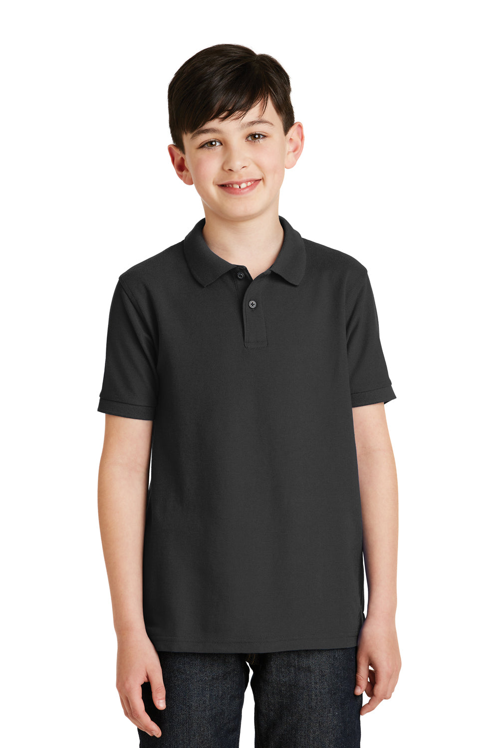 Port Authority Y500 Youth Silk Touch Wrinkle Resistant Short Sleeve Polo Shirt Black Front
