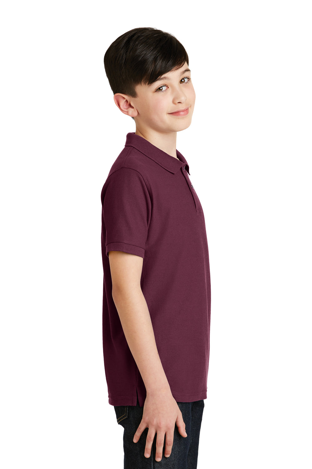 Port Authority Y500 Youth Silk Touch Wrinkle Resistant Short Sleeve Polo Shirt Burgundy Side