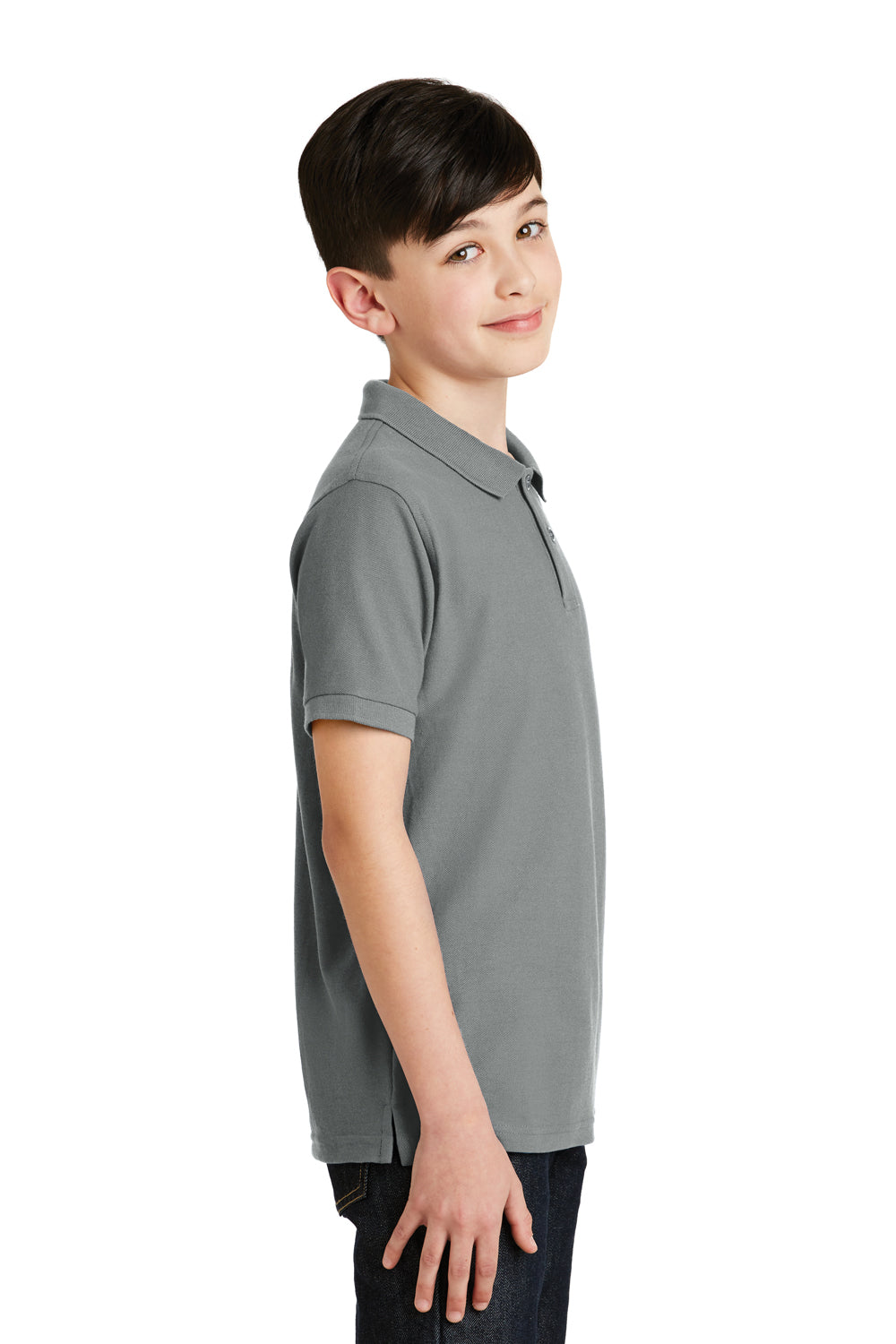 Port Authority Y500 Youth Silk Touch Wrinkle Resistant Short Sleeve Polo Shirt Cool Grey Side