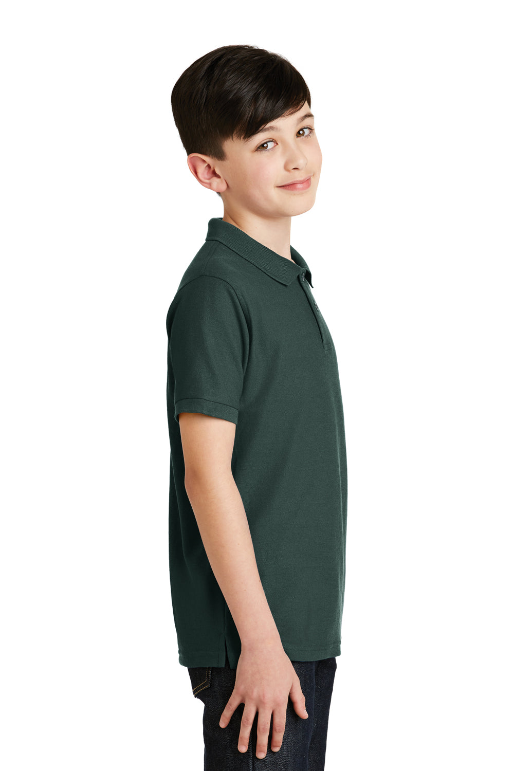 Port Authority Y500 Youth Silk Touch Wrinkle Resistant Short Sleeve Polo Shirt Dark Green Side