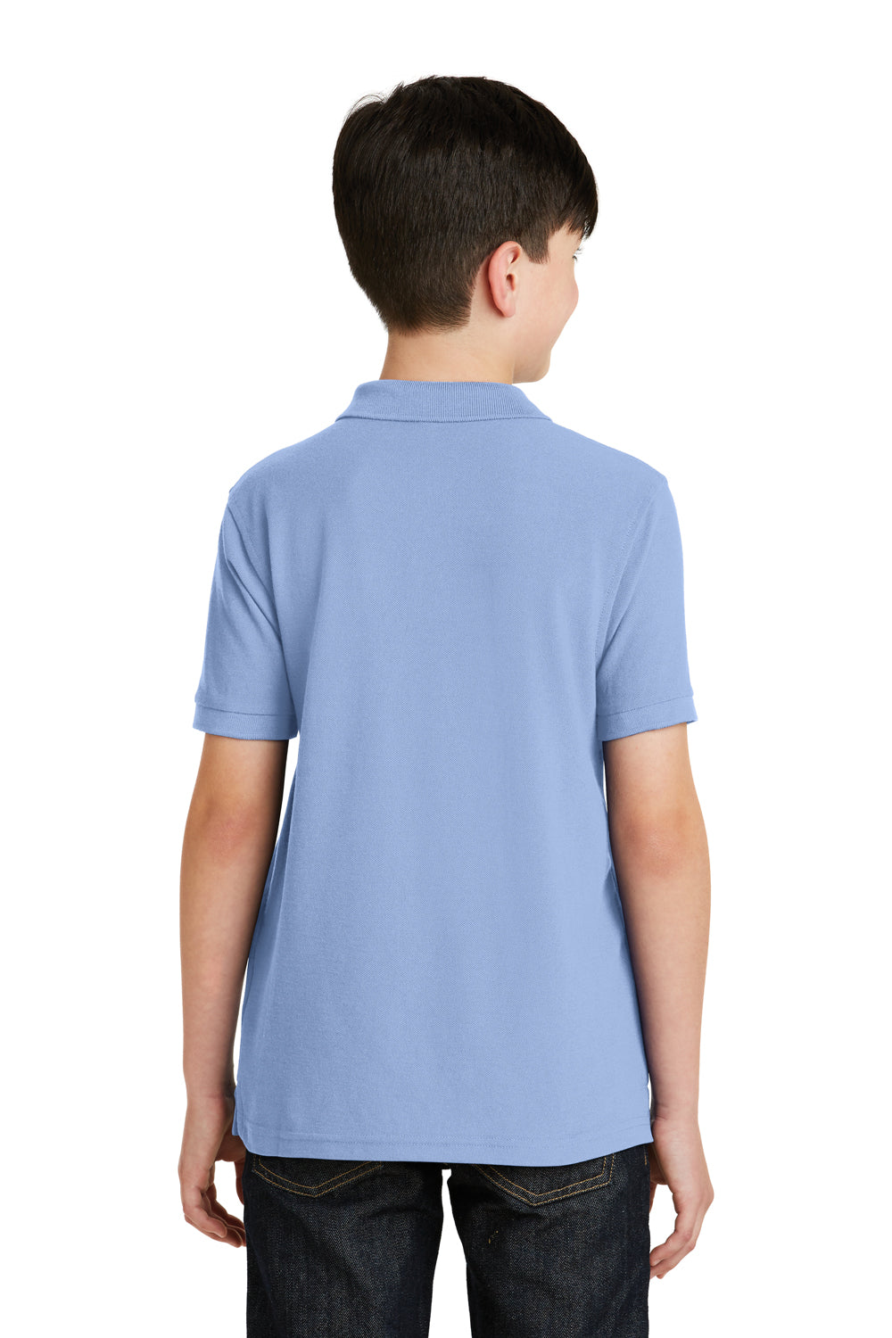 Port Authority Y500 Youth Silk Touch Wrinkle Resistant Short Sleeve Polo Shirt Light Blue Back
