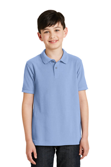 Port Authority Y500 Youth Silk Touch Wrinkle Resistant Short Sleeve Polo Shirt Light Blue Front