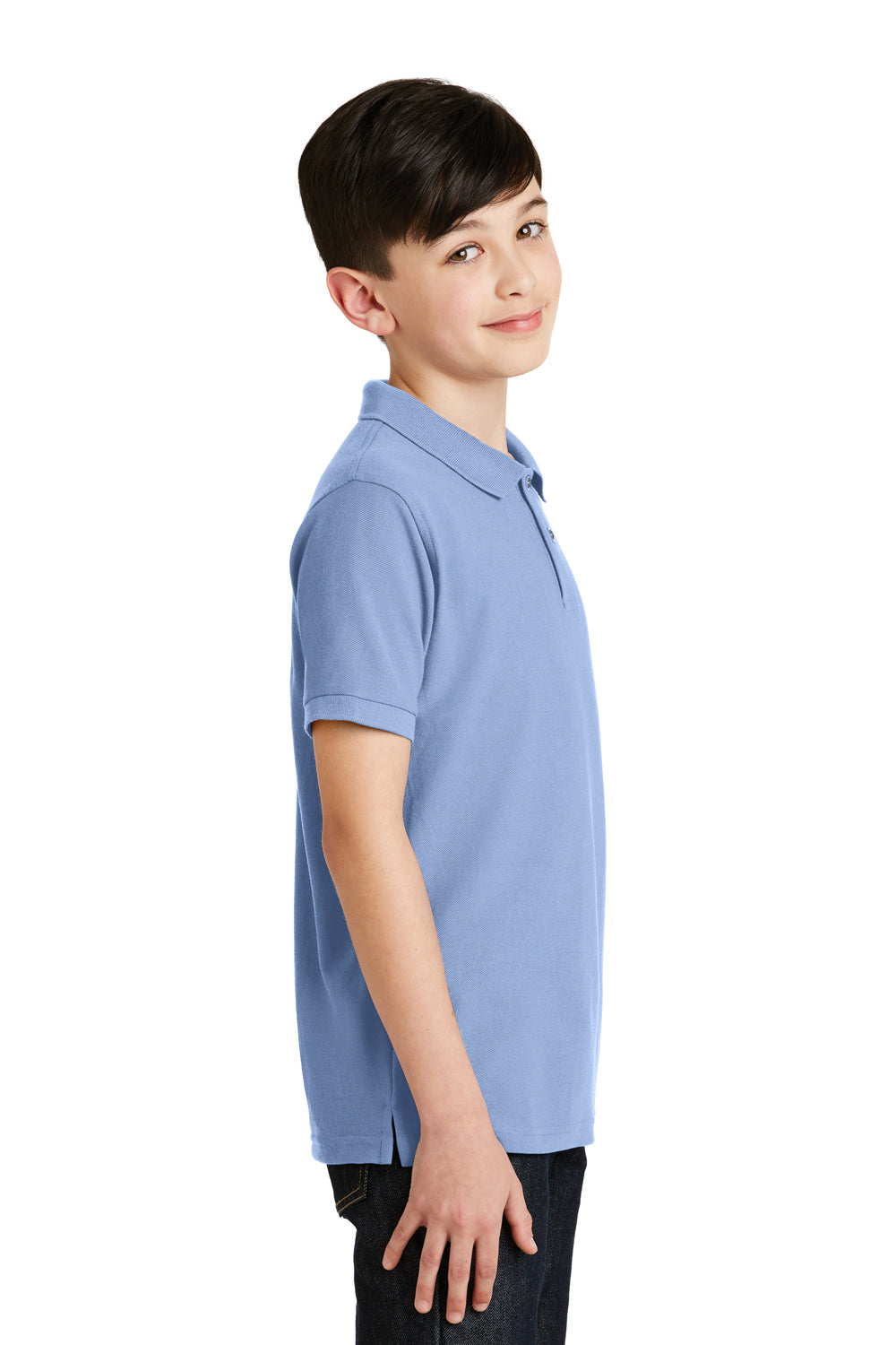 Port Authority Y500 Youth Silk Touch Wrinkle Resistant Short Sleeve Polo Shirt Light Blue Side