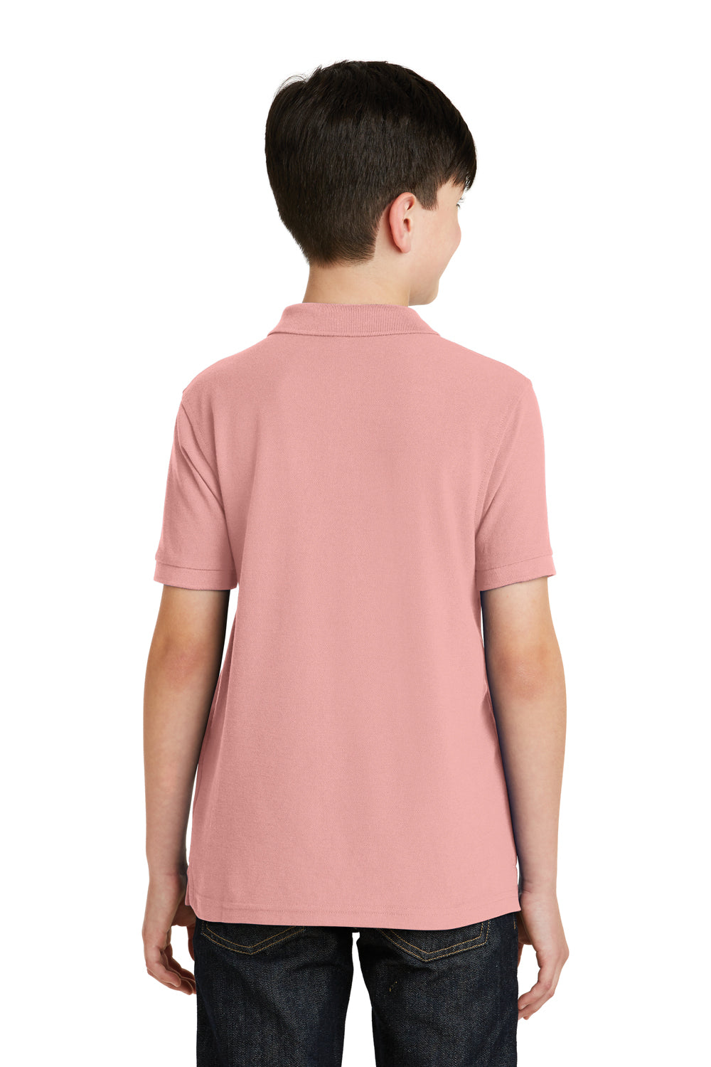 Port Authority Y500 Youth Silk Touch Wrinkle Resistant Short Sleeve Polo Shirt Light Pink Back