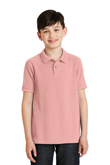Port Authority Y500 Youth Silk Touch Wrinkle Resistant Short Sleeve Polo Shirt Light Pink Front